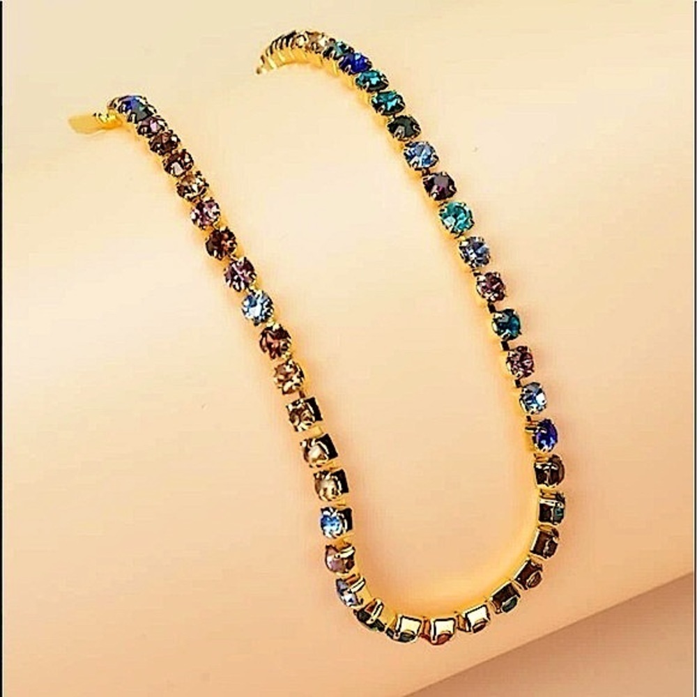Gold Multi Color Tennis Bracelet Rainbow Rhinestone Tarnish Free Jewelry